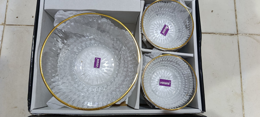 طقم خشاف زجاجي فاخر بمزيج كلاسيكي ورباط ذهبي أنيق (7 قطع)