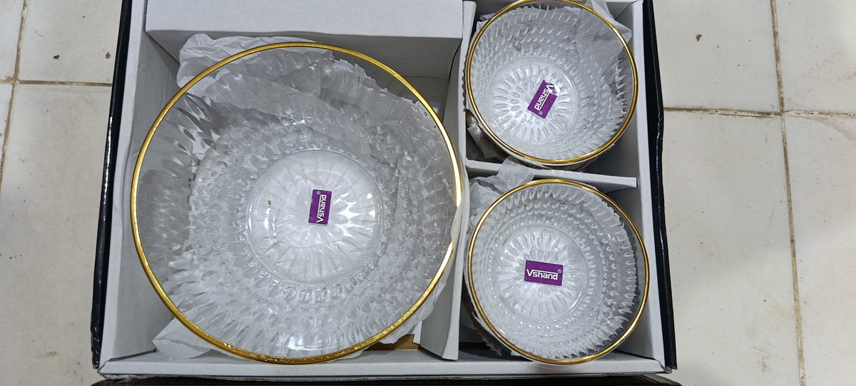 طقم خشاف زجاجي فاخر بمزيج كلاسيكي ورباط ذهبي أنيق (7 قطع)
